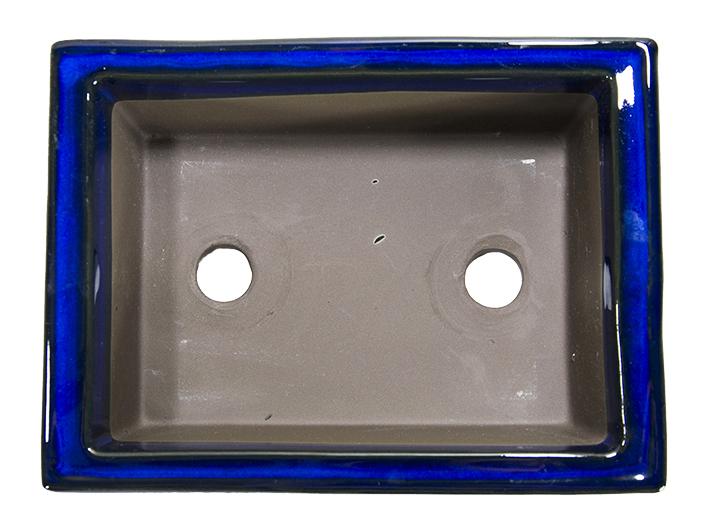 Vaso per bonsai Giapponese Morrisan rettangolare in gres smaltato blu 17,5x12x6 cm - B05-18a