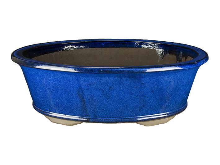 Pot &agrave; bonsa&iuml; ovale en gr&egrave;s &eacute;maill&eacute; bleu 45,5x34,5x13,5 cm - ZM008b
