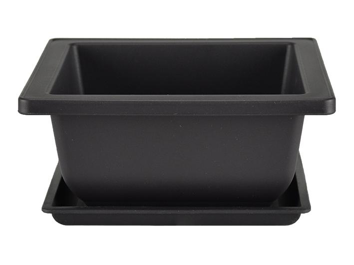 Pot carré chinois + soucoupe en plastique noir pour bonsaï 9,5x9,5x5 cm - PL12