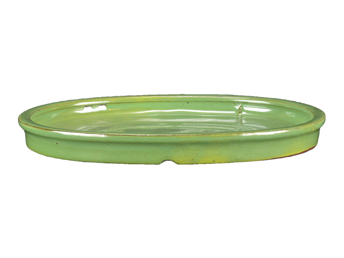 Vaso + sottovaso per bonsai ovale in gres smaltato verde 21,5x18x6 cm - GA3VS
