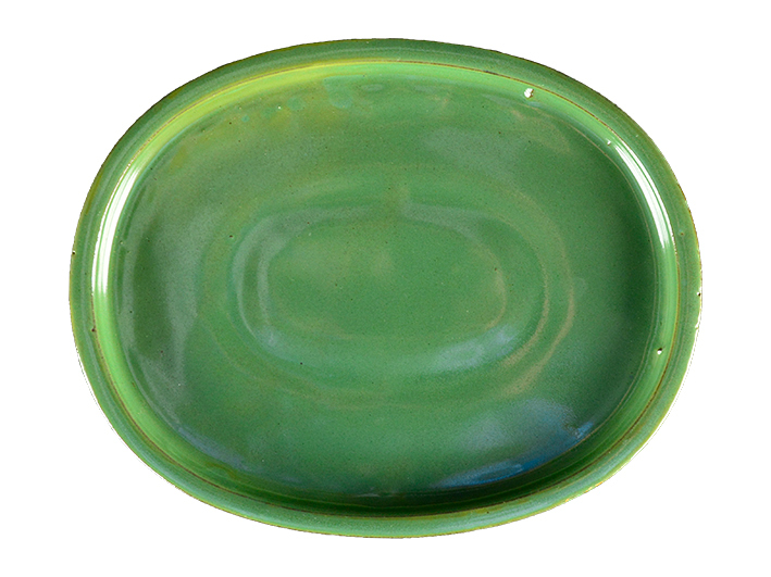 Vaso + sottovaso per bonsai ovale in gres smaltato verde 21,5x18x6 cm - GA3VS